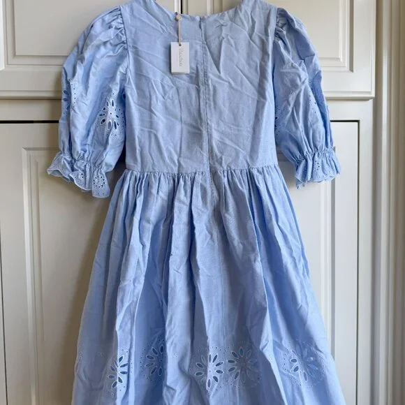 NWT Patachou Girls Blue Embroidered Cotton Dress
